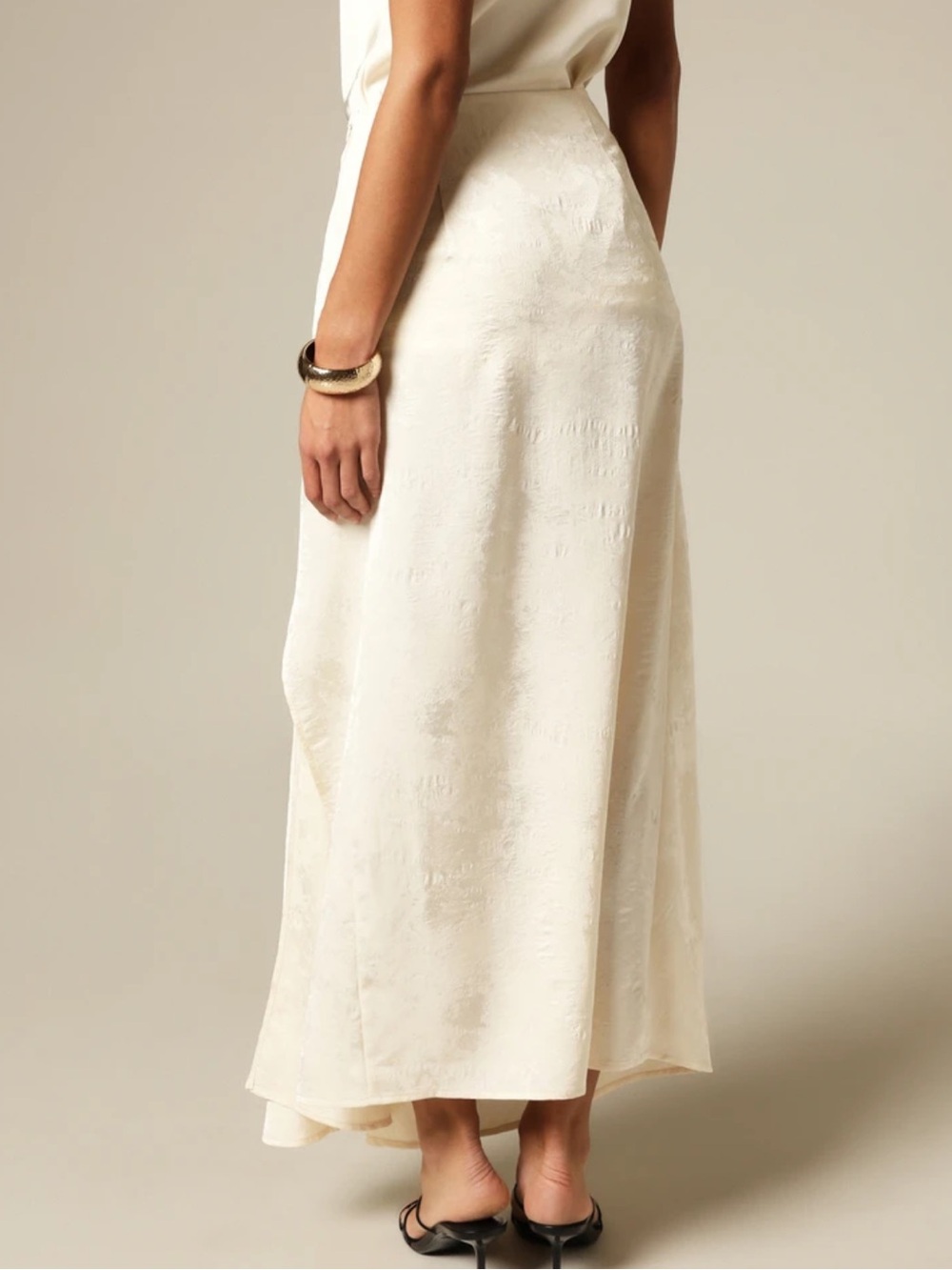 Ivory off white cream textured side slit front Draped midi Maxi Skirt - Picture 5 of 6